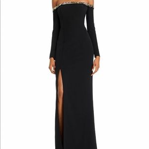 Embellished Off-the-Shoulder Black Gown